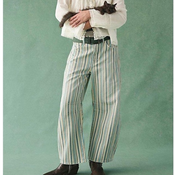 Free People We The Free Good Luck Printed Barrel Jeans Striped Size 31 - Picture 2 of 9